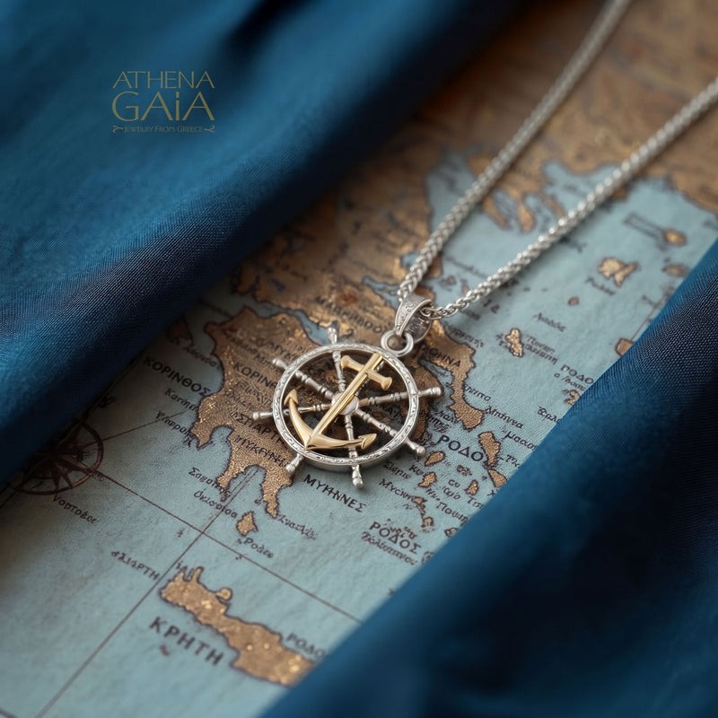 Nautical Anchor Spin Pendant - 18k Gold & Sterling Silver Pendant