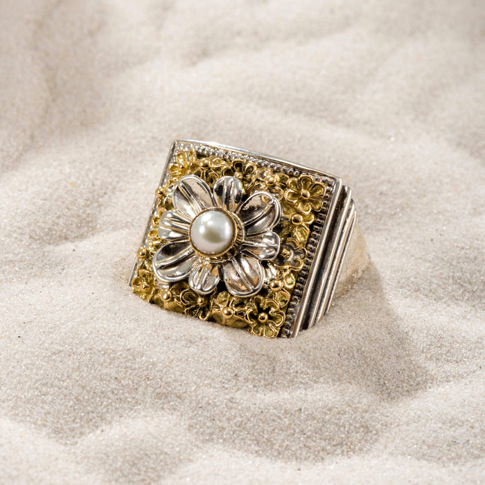 Parisian Flower Ring - 18k Gold & Sterling Silver Ring - Cocktail Ring