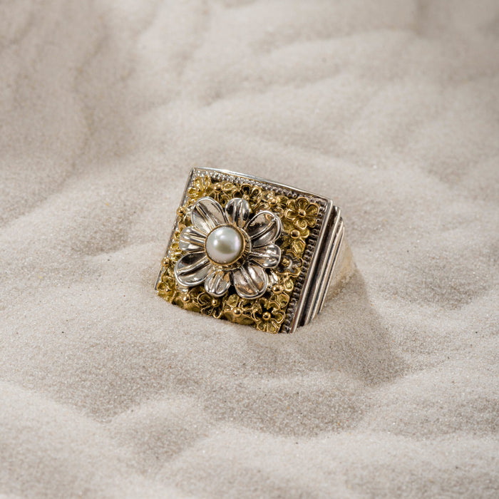 Parisian Flower Ring - 18k Gold & Sterling Silver Ring - Cocktail Ring
