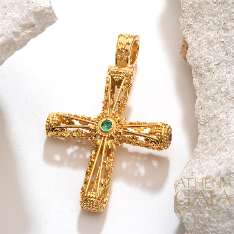 Columns Filigree Orthodox Cross (Large) - 18k Gold - Byzantine Cross