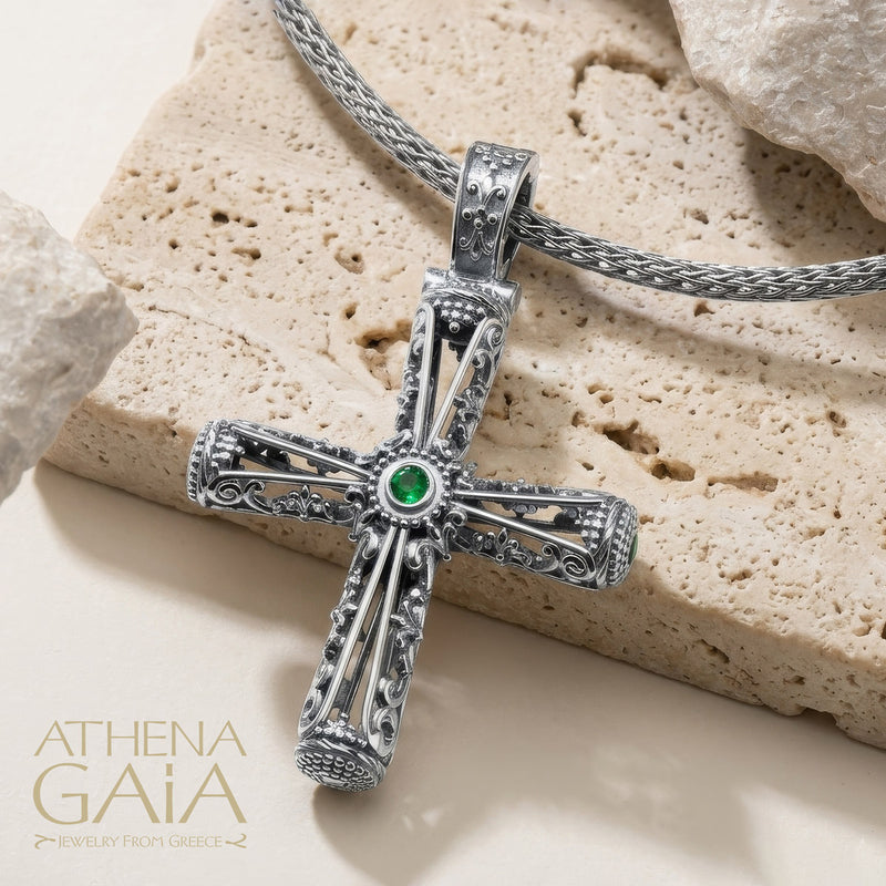 Columns Filigree Orthodox Cross (Large) - Sterling Silver - Byzantine Cross