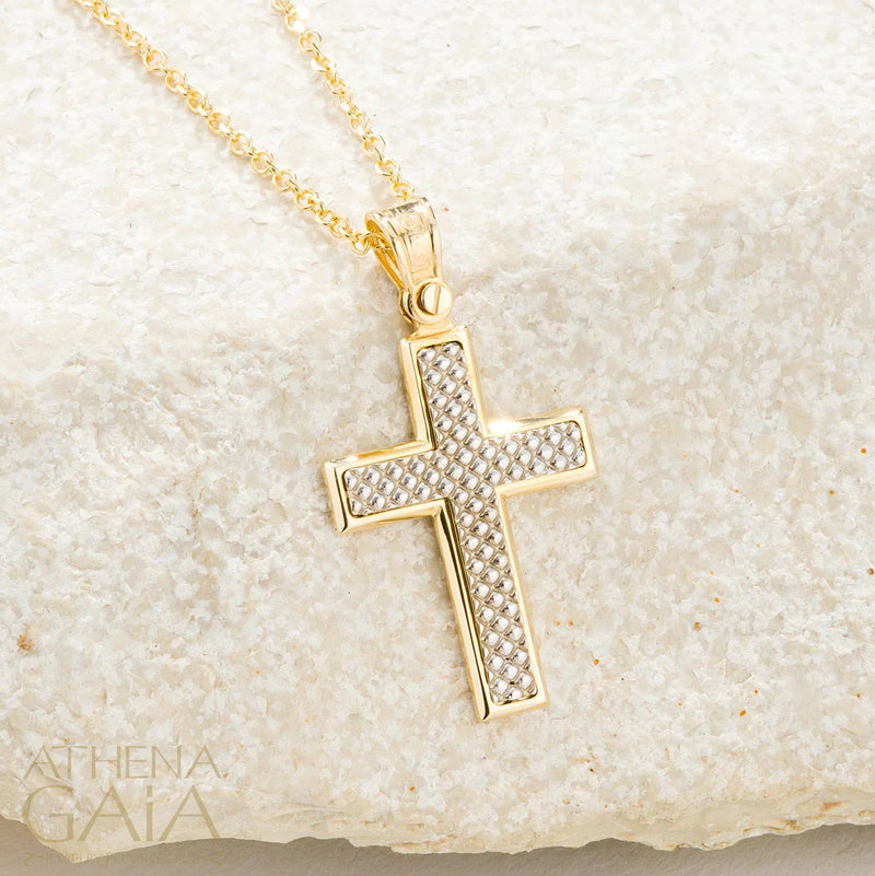Cobble Latin Cross - 14k Gold - Greek Cross