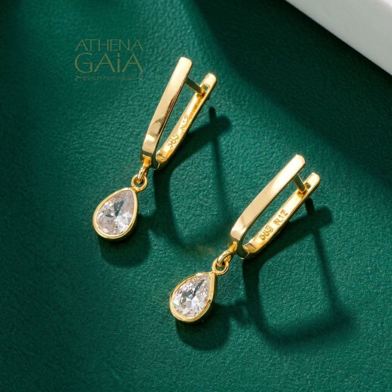 Rectangle Omega Drop Earrings - 14k gold Earrings - Hoop Earrings