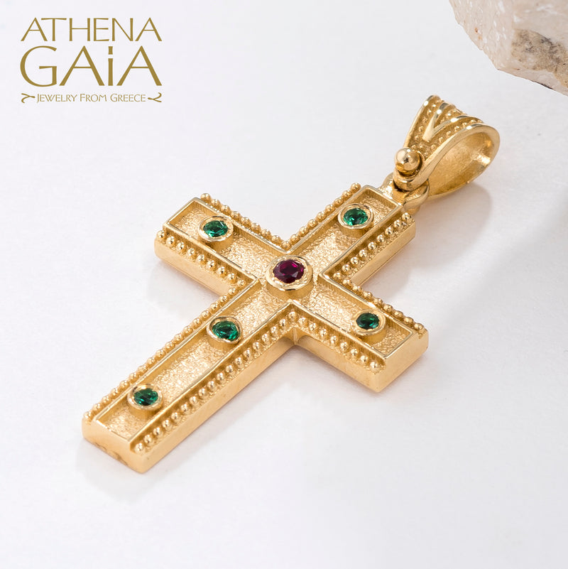 Rope Border Cross - 14k Gold - Byzantine Cross