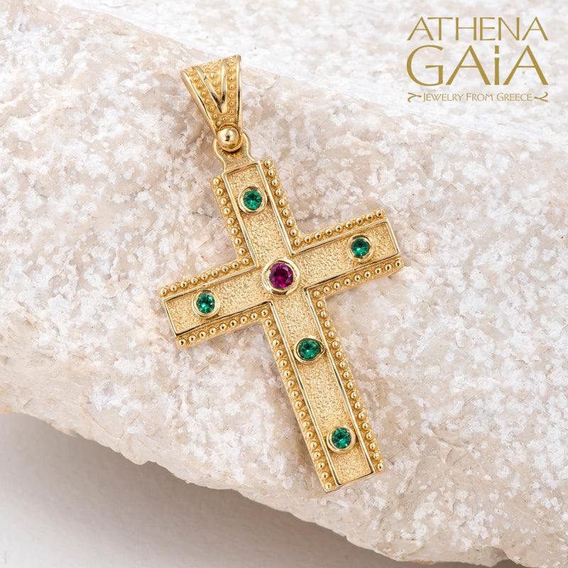 Rope Border Cross - 14k Gold - Byzantine Cross