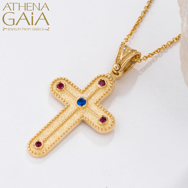 Beaded Pomme Cross - 14k Gold - Orthodox Cross