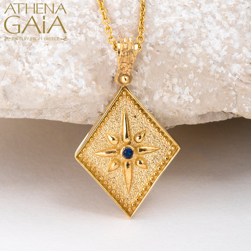 Beaded Compass Pendant - 14k Gold Pendant