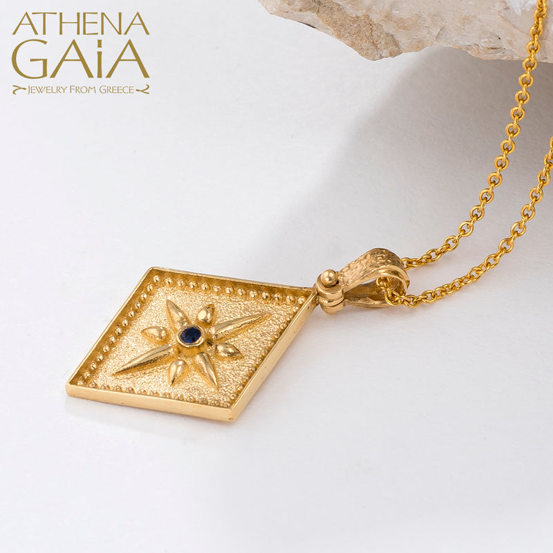 Beaded Compass Pendant - 14k Gold Pendant