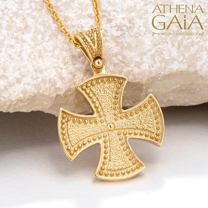Beaded Maltese Cross - 14k Gold - Greek Cross