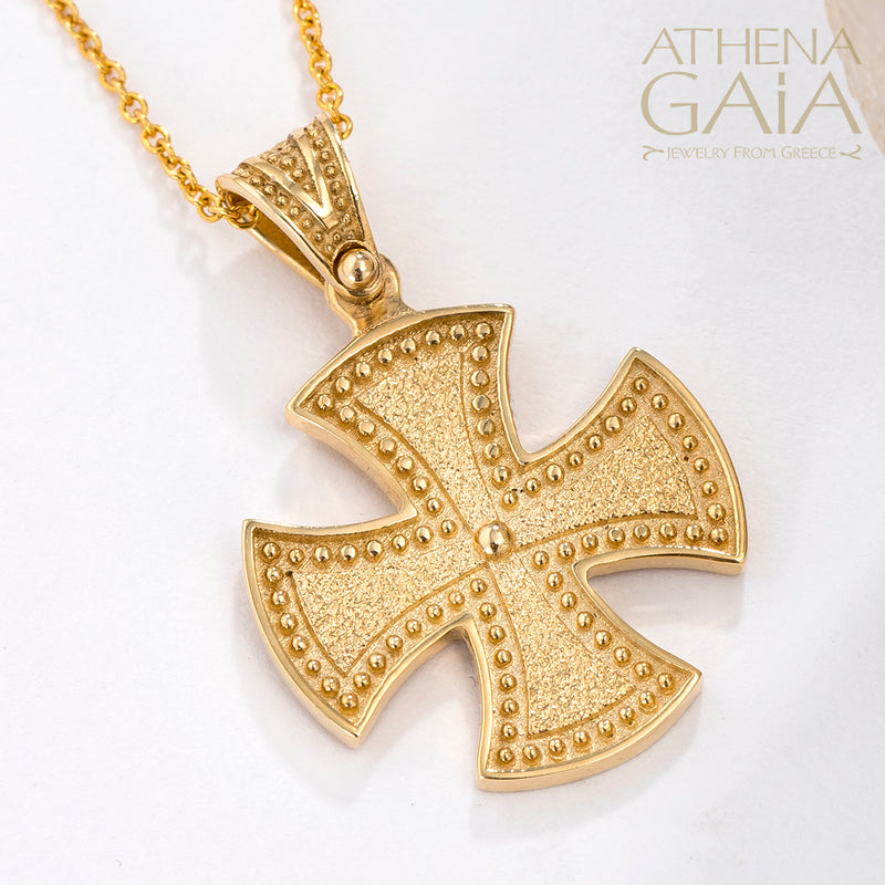 Beaded Maltese Cross - 14k Gold - Greek Cross