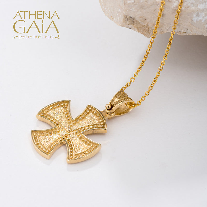 Beaded Maltese Cross - 14k Gold - Greek Cross
