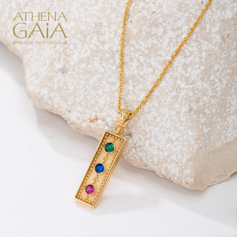 Byzantine 3 Stone Beaded Pendant - 14k Gold Pendant
