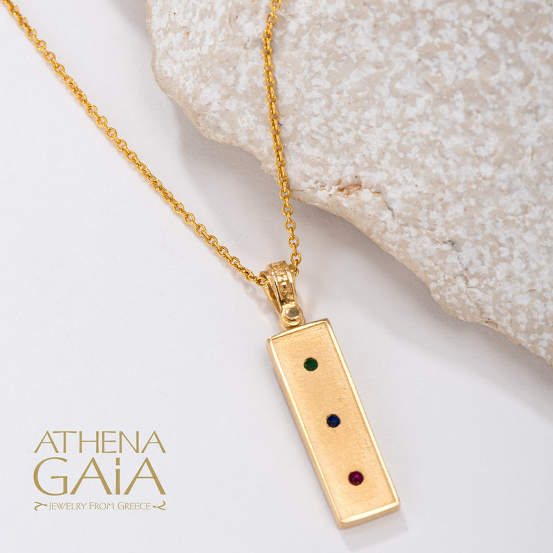 Byzantine 3 Stone Beaded Pendant - 14k Gold Pendant