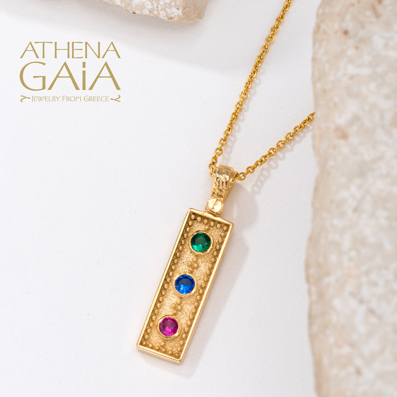 Byzantine 3 Stone Beaded Pendant - 14k Gold Pendant