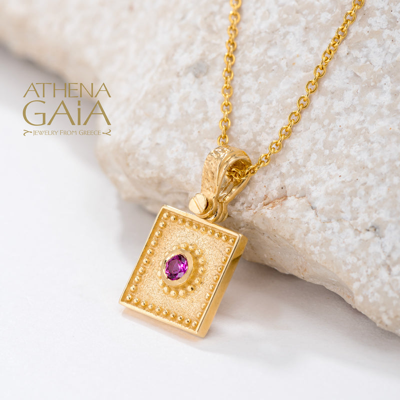 Beaded Square Pendant - 14k Gold Pendant