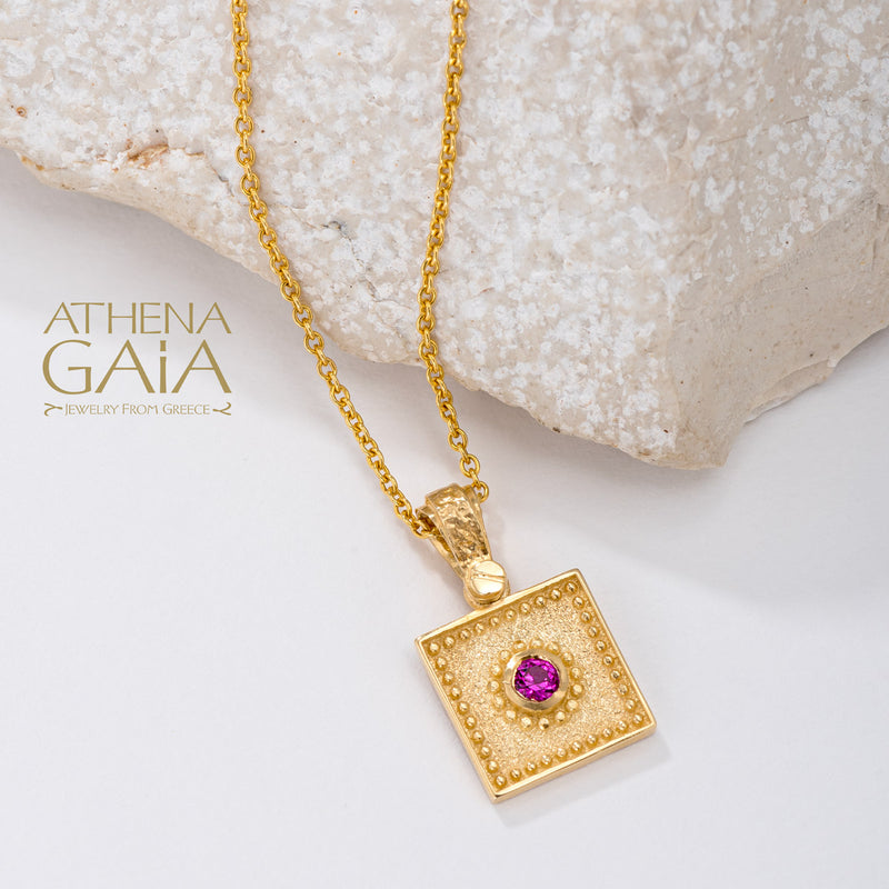 Beaded Square Pendant - 14k Gold Pendant