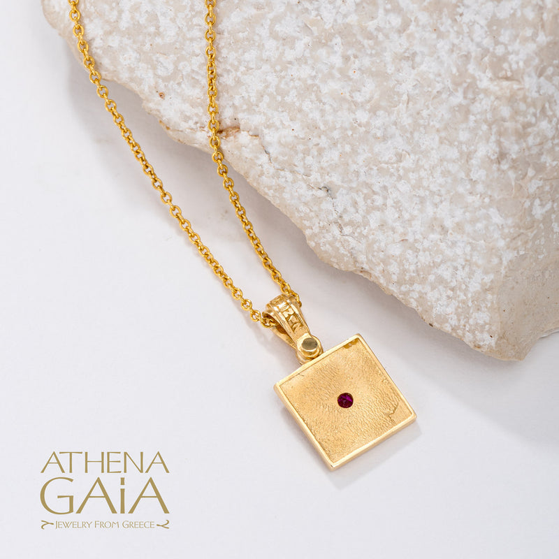 Beaded Square Pendant - 14k Gold Pendant