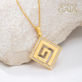 Greek Key Stone Border Pendant - 14k Gold Pendant