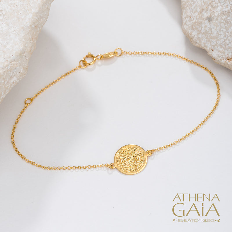Phaistos Single Disc Bracelet - 14k Gold Bracelet