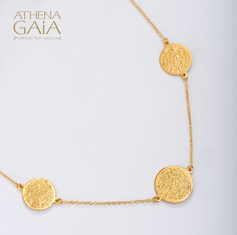 Phaistos 3-Disc Necklace - 14k Gold Necklace