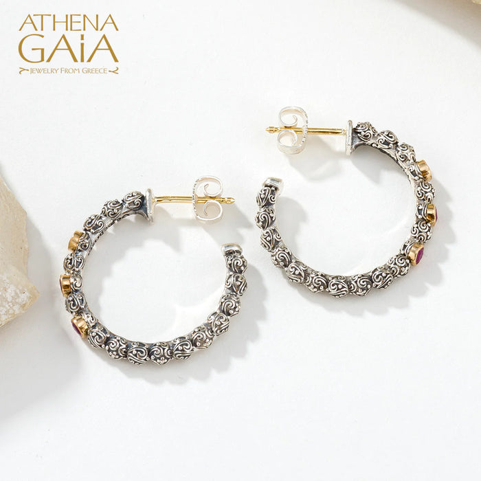 Meadow Breeze Triple Round Stone Hoop Earrings (In-Stock)