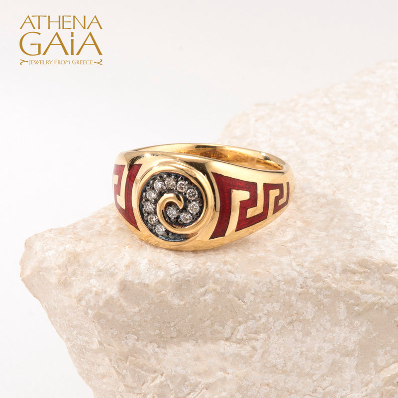 Eternal Greek Key Spira Tapered Band Ring - 18k Gold Ring - Signet Ring