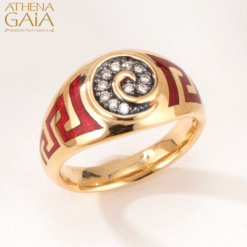 Eternal Greek Key Spira Tapered Band Ring - 18k Gold Ring - Signet Ring