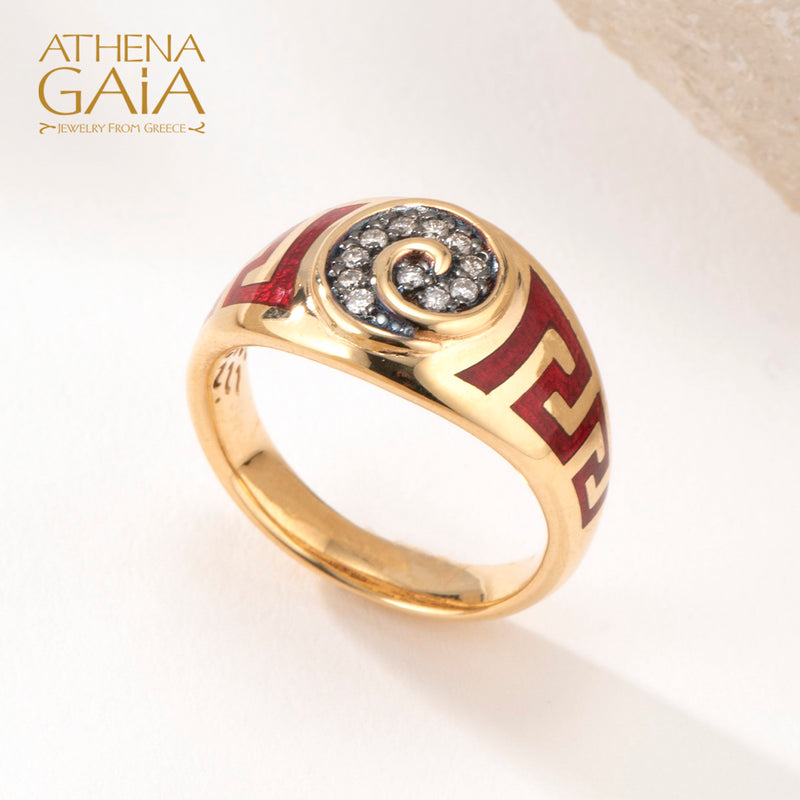 Eternal Greek Key Spira Tapered Band Ring - 18k Gold Ring - Signet Ring