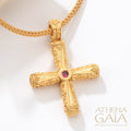 Columns Solid Orthodox Cross (Large) - 18k Gold - Byzantine Cross