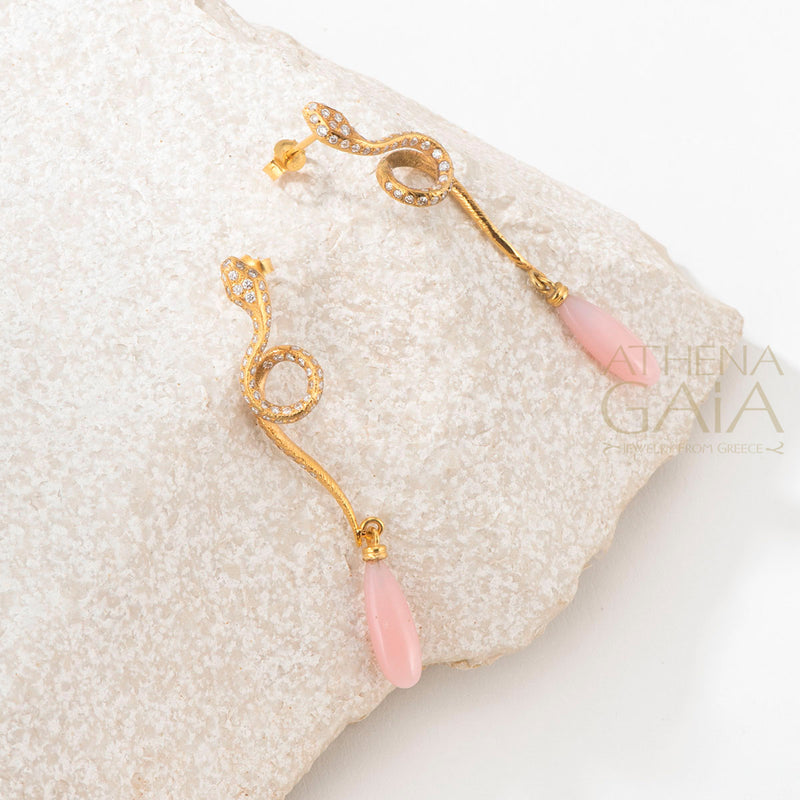 Mythology Snakes with Diamonds Earrings  - 18k Gold Earrings - Chandelier Earrings