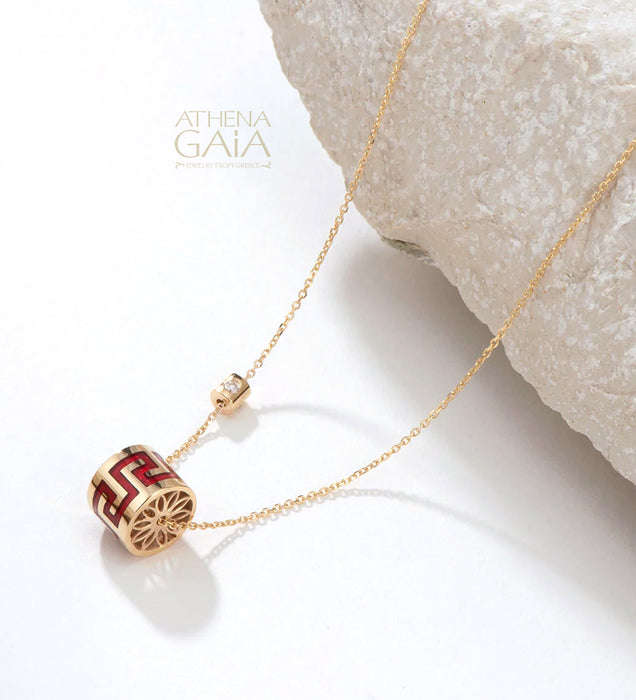 Eternal Rolling Greek Key Drum Pendant Necklace - 18k Gold Necklace