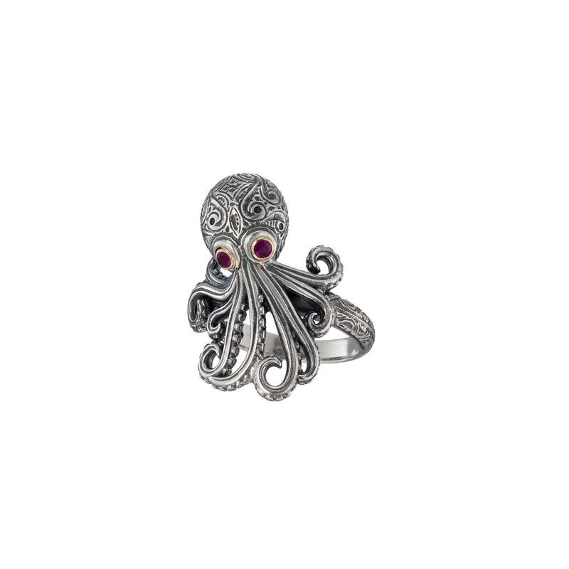 Thalassa Octopus Gemstone Ring - 18k Gold & Sterling Silver Ring - Cocktail Ring