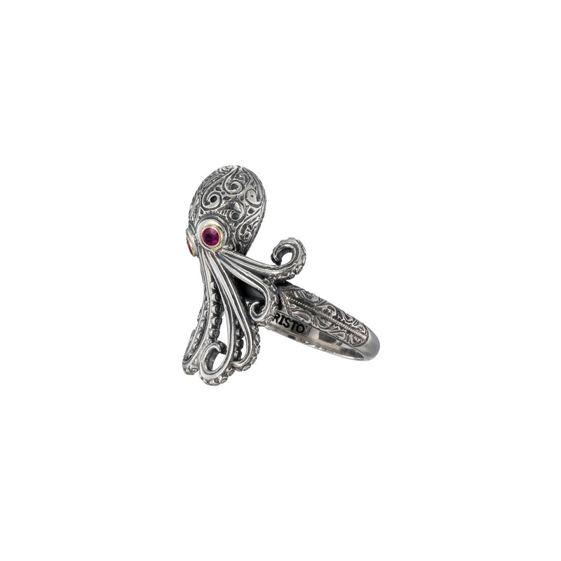 Thalassa Octopus Gemstone Ring - 18k Gold & Sterling Silver Ring - Cocktail Ring