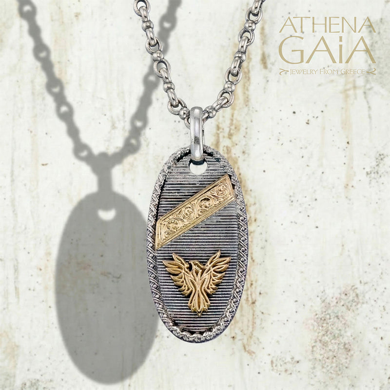 Tablet Phoenix Pendant  - 18k Gold & Sterling Silver - Talisman