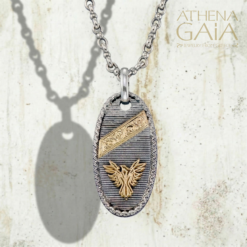 Tablet Phoenix Pendant  - 18k Gold & Sterling Silver - Talisman