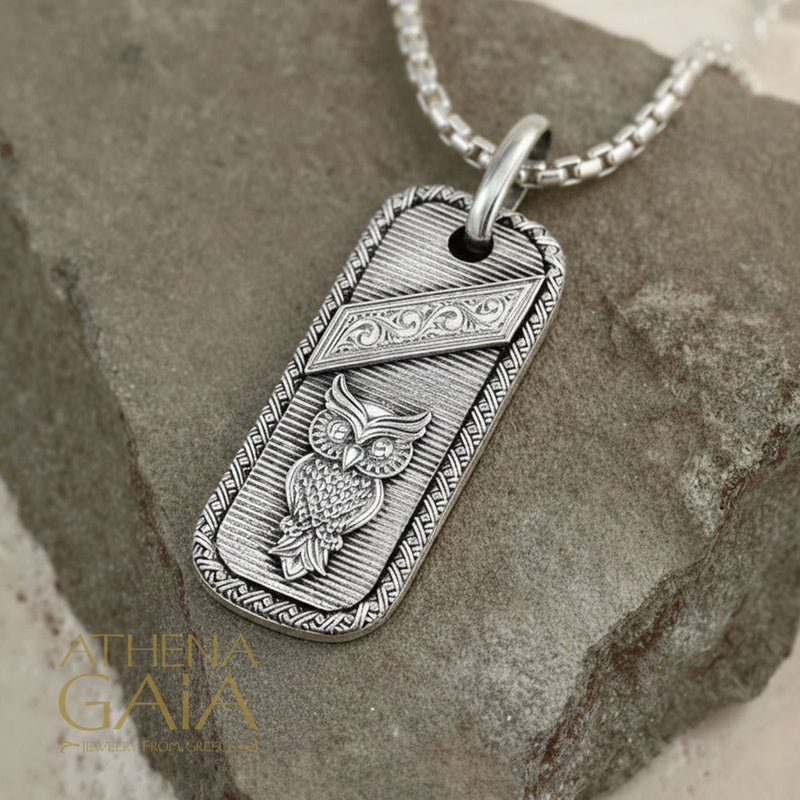 Tablet Owl Pendant - Sterling Silver - Talisman