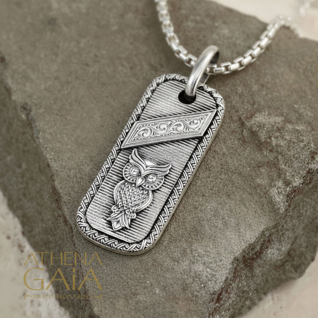 Tablet Owl Pendant - Sterling Silver - Talisman