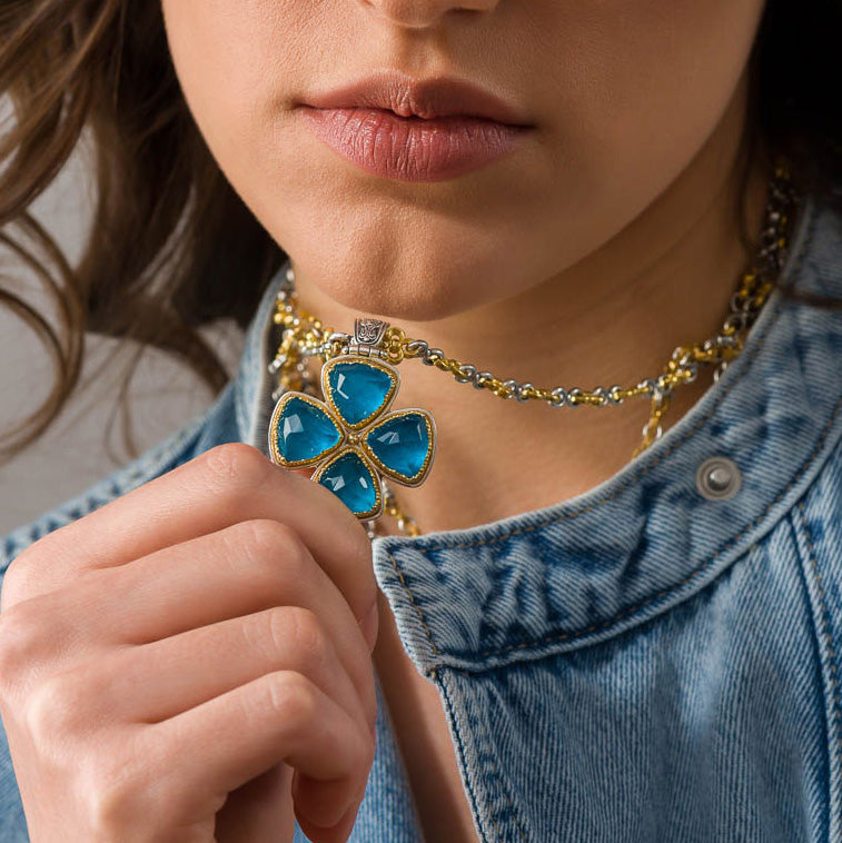 Pop Rocks Iris Bezel Triangle Cross - Gold Plated Sterling Silver