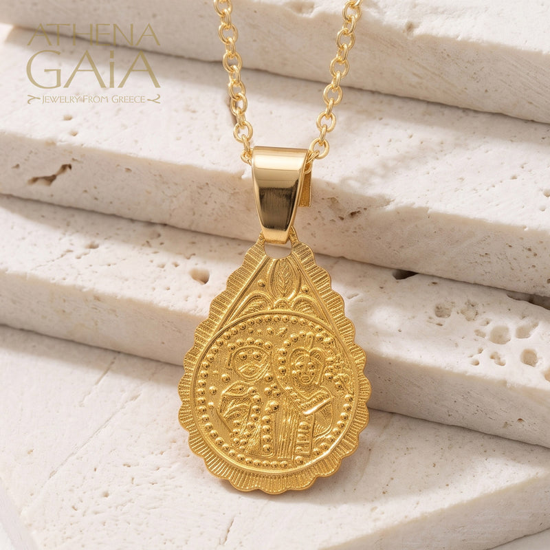 Justinian and Theodora with Jesus (Small) - 14k Yellow Gold - Drop Konstantinata