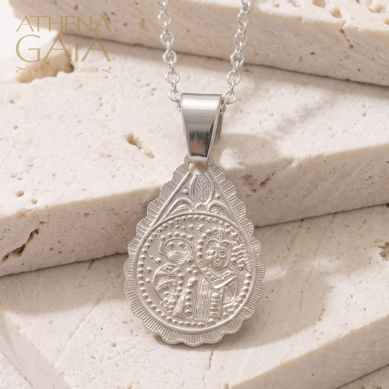 Justinian and Theodora with Jesus (Small) - Sterling Silver - Drop Konstantinata