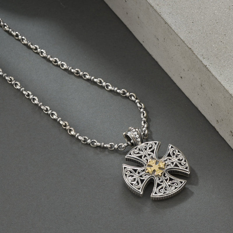 Patmos Canterbury Cross - 18k Gold and Sterling Silver - Cross Necklace