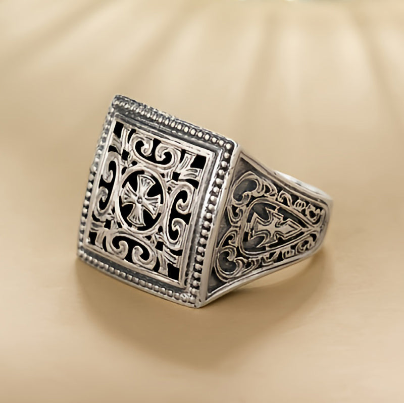 Garden Shadows Cross Synergy Ring - Sterling Silver Ring - Club Ring