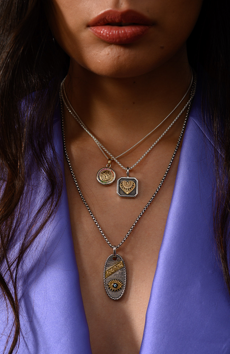 Trireme Talisman Square Pendant - 18k Gold & Sterling Silver Pendant