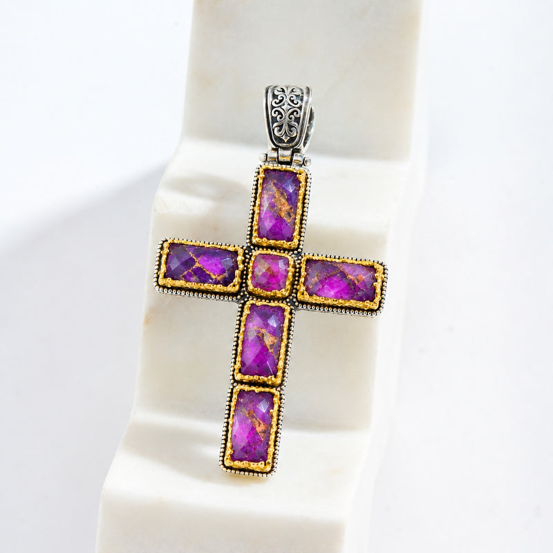 Dione Long Doublet Cross - Sterling Silver & Gold Plating - Latin Cross