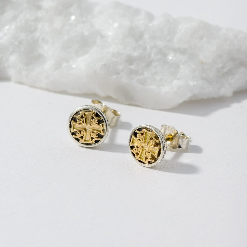 Alexander Cross Stud Earrings - 18k Gold &  Sterling Silver - Unisex Earrings