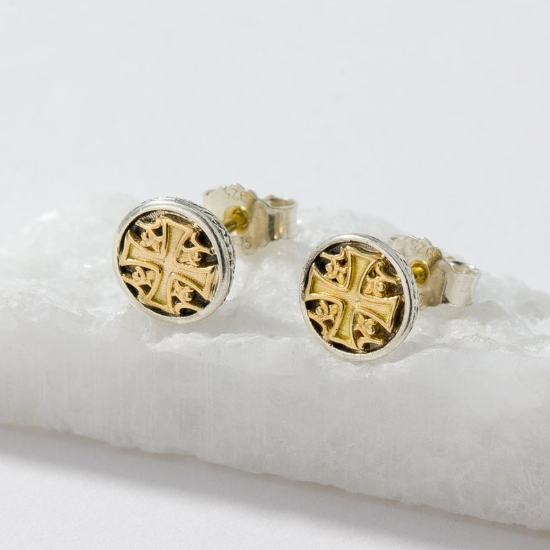 Alexander Cross Stud Earrings - 18k Gold &  Sterling Silver - Unisex Earrings