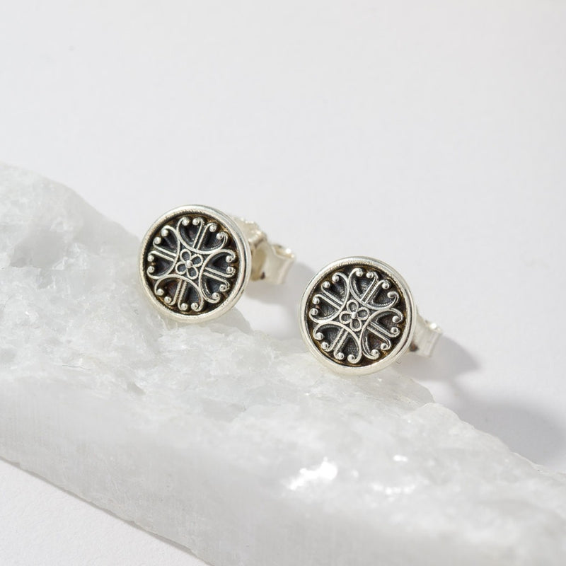 Alexander Vergina Shield Stud Earrings - Sterling Silver - Unisex Earrings