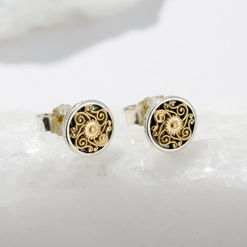 Alexander Rosette Stud Earrings - 18k Gold & Sterling Silver - Unisex Earrings