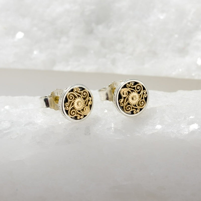 Alexander Rosette Stud Earrings - 18k Gold & Sterling Silver - Unisex Earrings