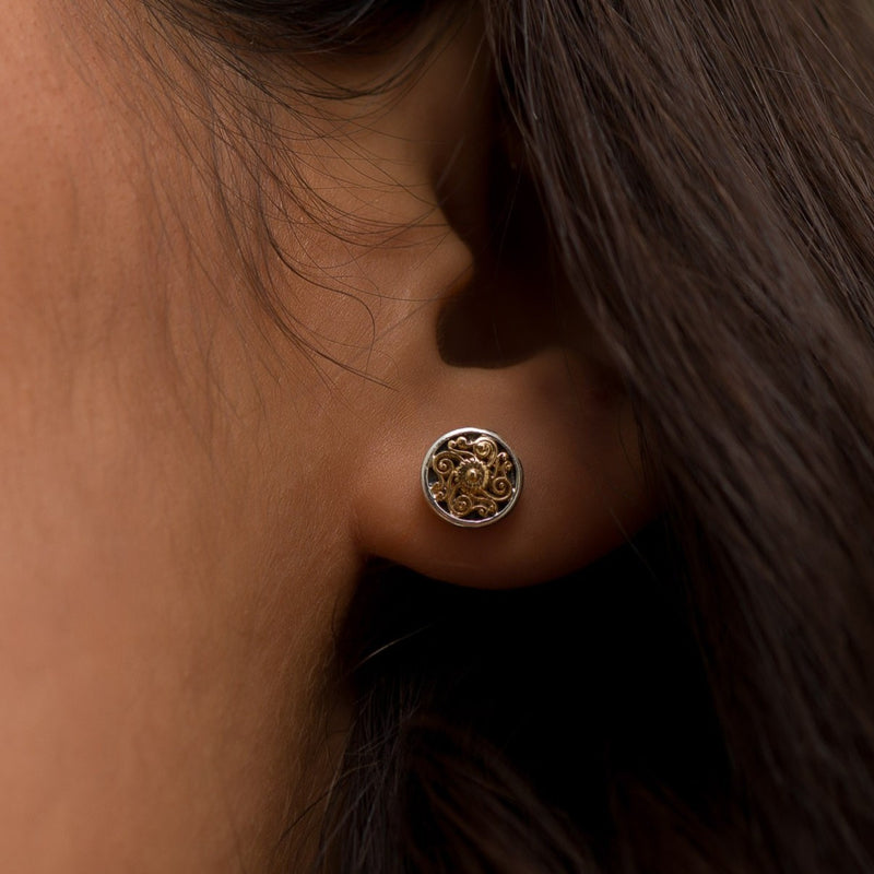 Alexander Rosette Stud Earrings - 18k Gold & Sterling Silver - Unisex Earrings